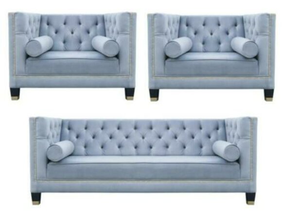 Blue Sofa Set Chesterfield Armchair Creative Furniture Textile Fabric Living Room New