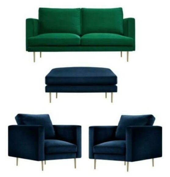 Sofa Set Green Stool Armchair Living Room Group Furniture Textile Fabric Sofas New