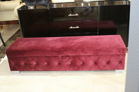 Chesterfield Footstool Ottoman Stool Velvet Relax Armchair Bench Chest Red On Stock