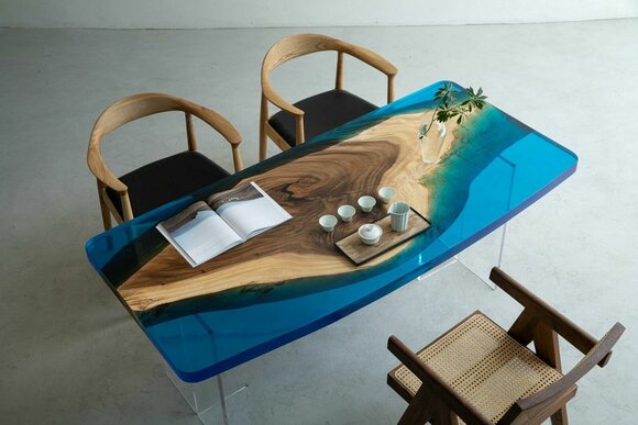 Dining Table Blue River Table Real Wood 200x90 Tables Epoxy New River Table