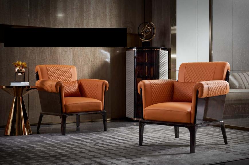 Armchair Orange Leather Chair Lehn Modern Design Furniture Luxury Living Room Wood New