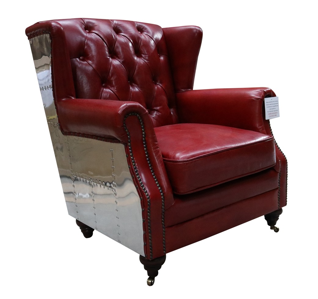 Wing chair real leather vintage Chesterfield leather TV chair leather chair New