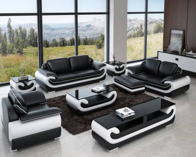 Classic leather sofa set complete set 8 pieces. Living room set table stool
