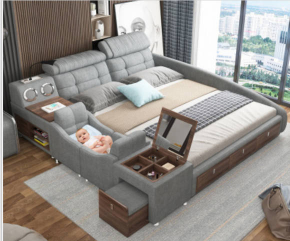 Leather Bed Upholstery Bed Double Multifunction Bedroom Hotel Bed 180x200 Leather