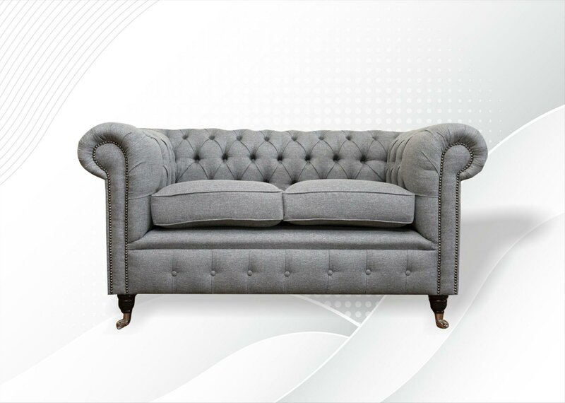 Chesterfield 2 Seater Light Gray Fabric Living Room Design Upholstery Sofa Sofas Textile