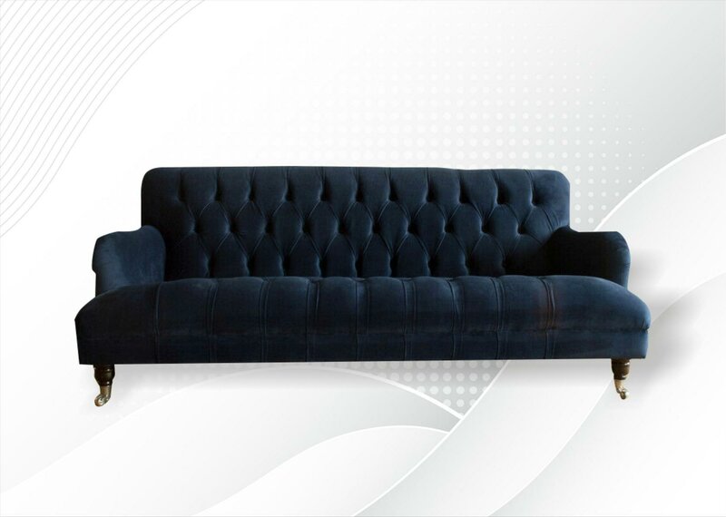 Chesterfield Blue Couches Textile Sofa Fabric Living Room Sofas Furniture New Modern