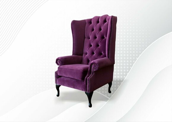 Armchair purple Chesterfield fabric living room design upholstery new textile luxury