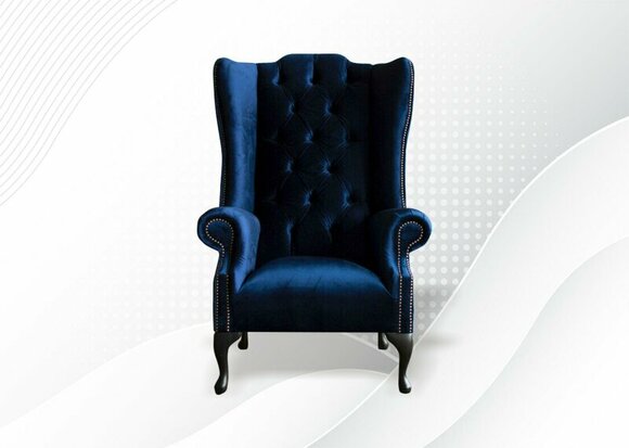 Armchair Blue wing chair Chesterfield textile fabric Creative furniture living room