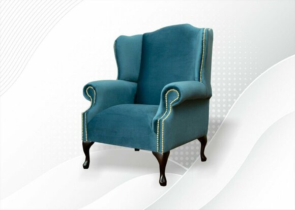 Chesterfield armchair light blue textile fabric wing chair furniture living room modern