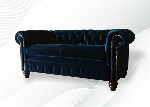 Chesterfield Blue Living Room Modern Design Couches Sofa New Velvet Fabric Furniture