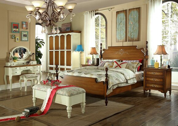 Designer Double Bed Beds Wood American Hotel Luxury Bedroom New
