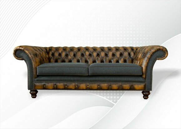 Chesterfield 3 Seater Brown Leather Fabric Living Room Modern Luxury Furniture Sofa New