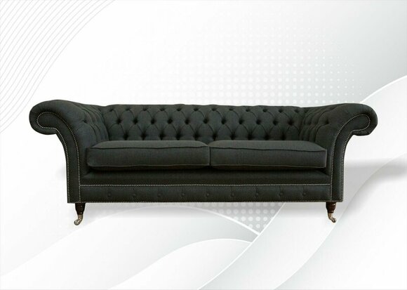 Chesterfield 3 Seat Textile Fabric Three Seater Gray Living Room Design Sofa Couches