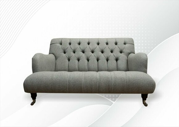 Chesterfield 2 Seater Fabric Gray Textile Luxury Living Room Modern Design Sofa New
