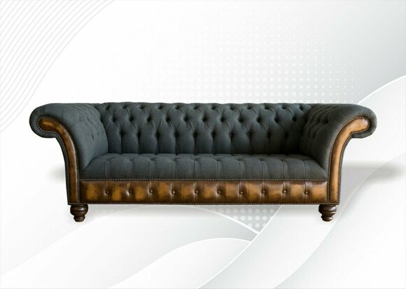 Three Seater Dark Gray Chesterfield Design Couches Upholstery Classic Sofas New