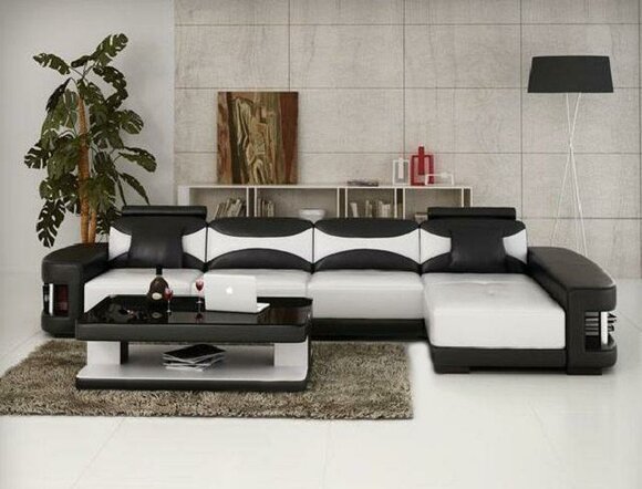 Corner sofa set couch upholstery leather Living area chaise longue New