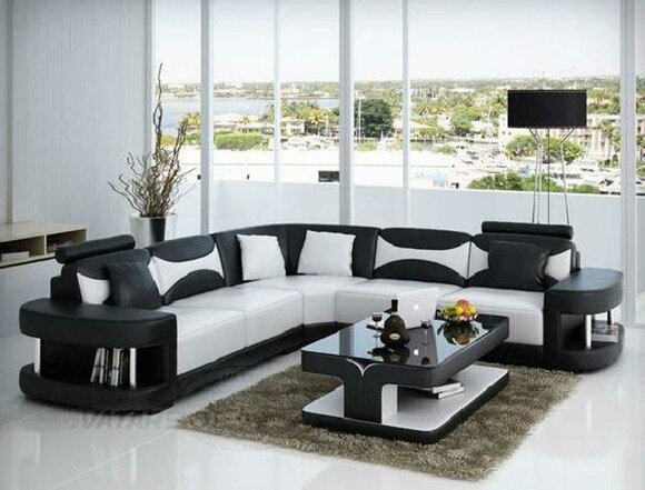 Living area upholstered corner corner sofa couch set landscape leather textile new