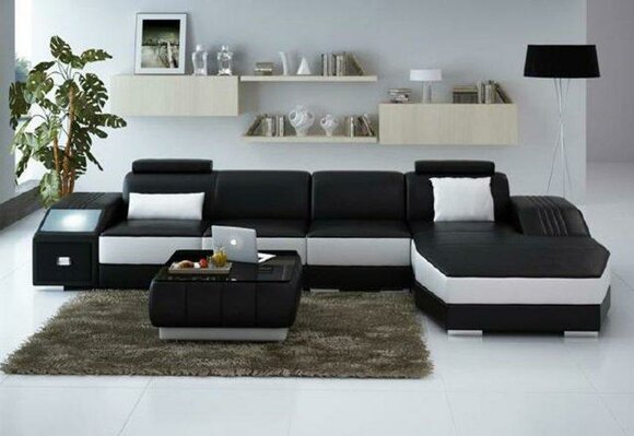 Living area upholstered corner corner sofa couch set landscape leather New 2724B