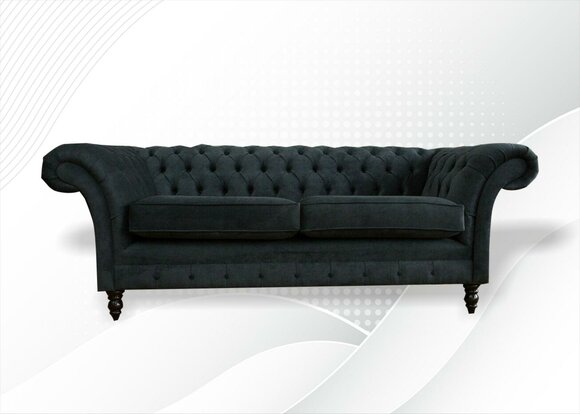 Chesterfield 3 Seater Big XXL Furniture Sofa Modern Design Textile Living Room Black