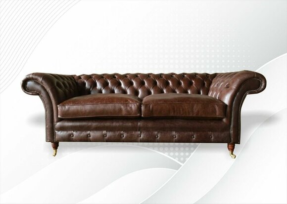 Chesterfield 3 seater living room modern design couches sofa leather brown luxury