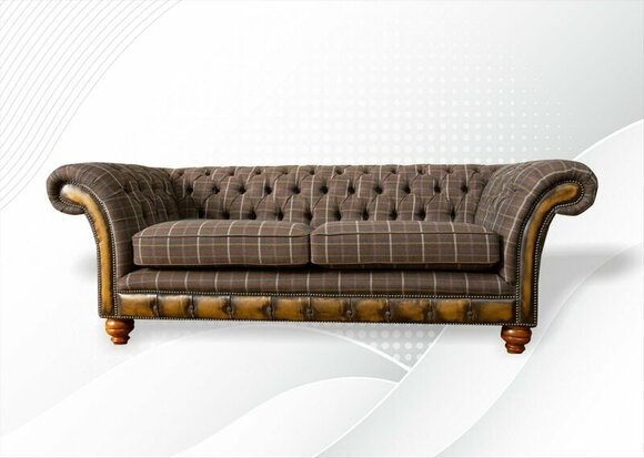 Chesterfield 3 Seater Brown Classic Textile Three Seater Leather Couch Design Furniture