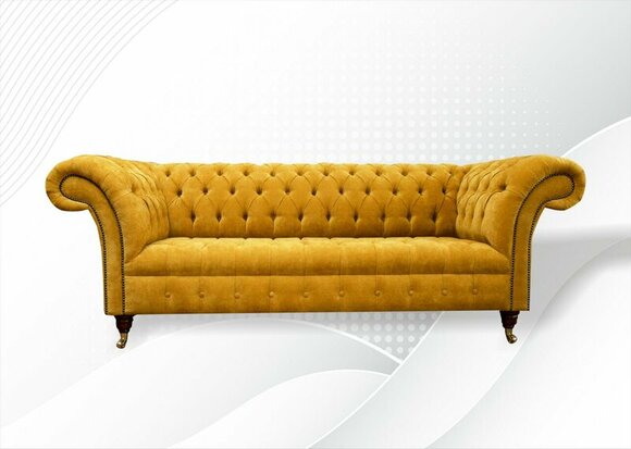Chesterfield 3 seater yellow fabric design couches upholstery sofas new big textile new