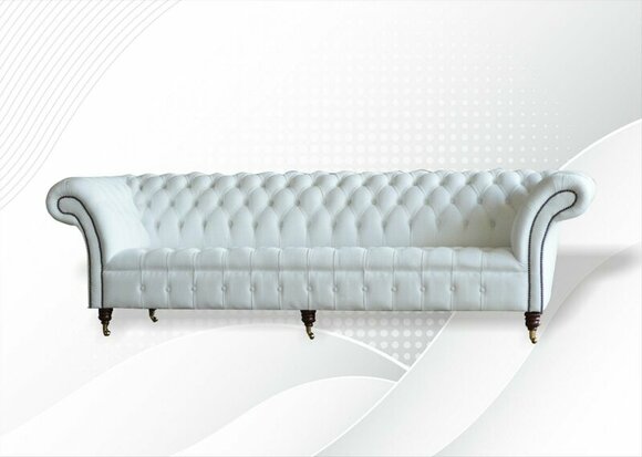 Chesterfield White Leather Design Couches Sofa Leather Sofa Velvet Fabric Textile Furniture