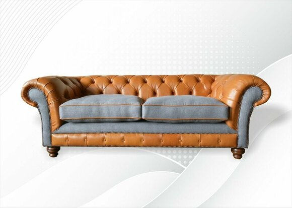 Chesterfield 3 seater brown leather living room design couches sofa sofas xxl big