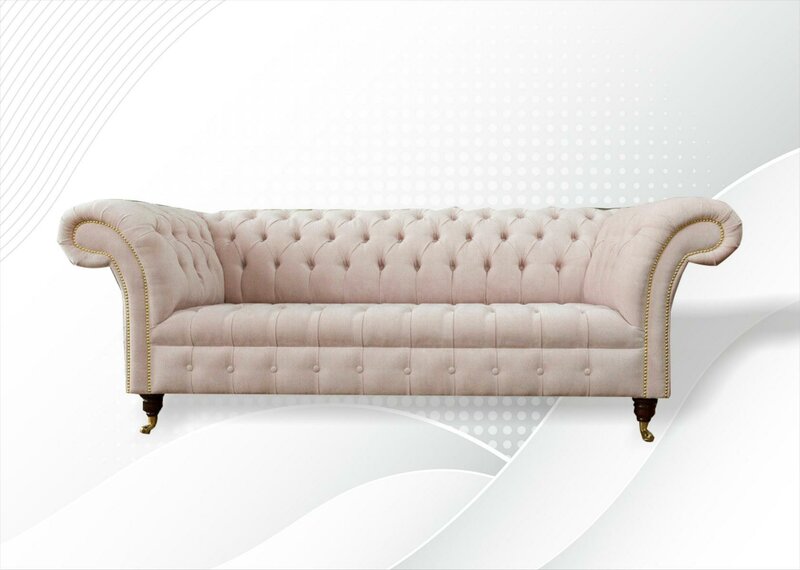 Chesterfield 3 seater pink fabric living room design couches sofa sofas textile new