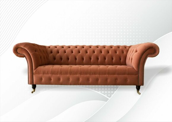 Chesterfield brown three-seater fabric living room design upholstery sofa new textile