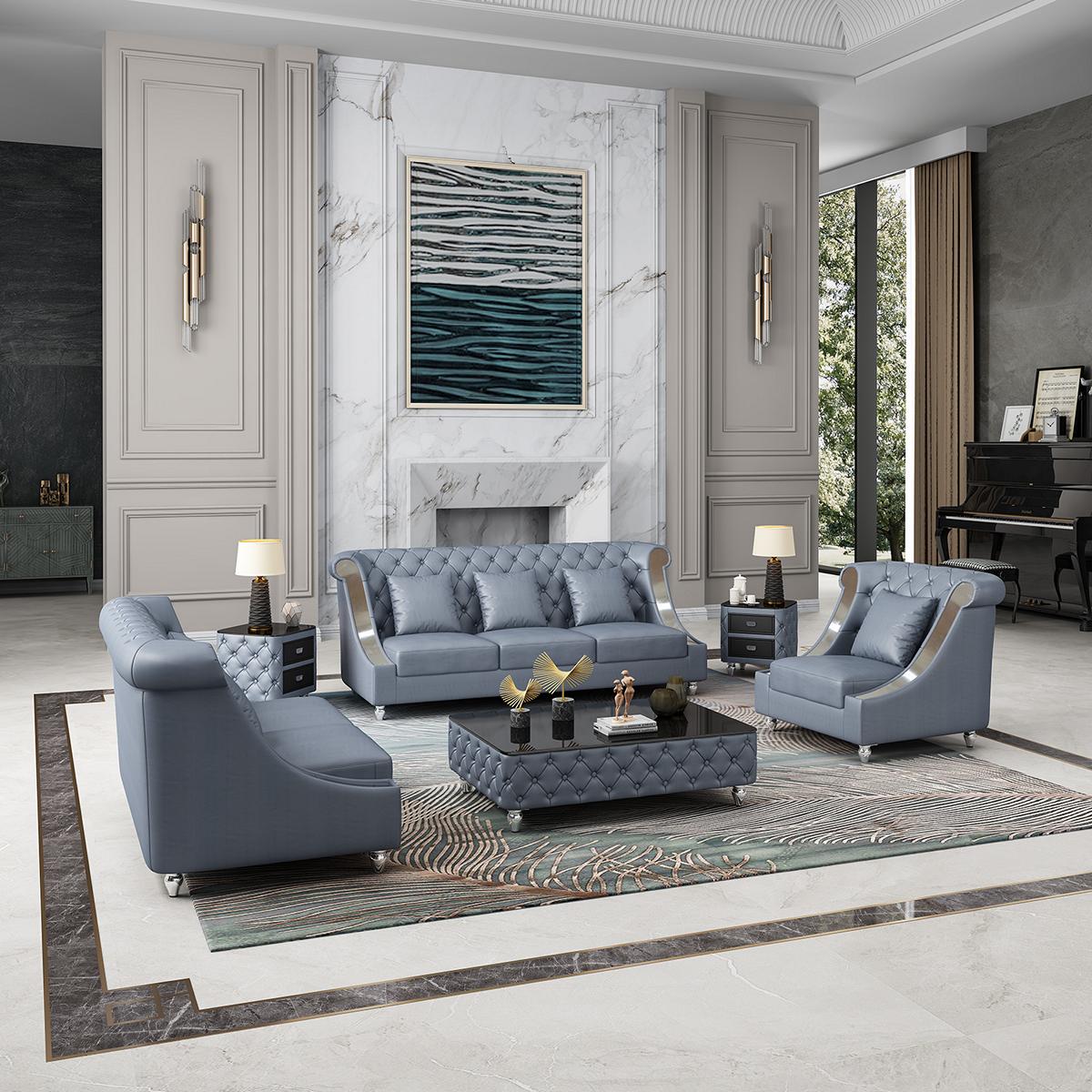 Leather sofa couch living area set design modern 3 1 seater sofa new