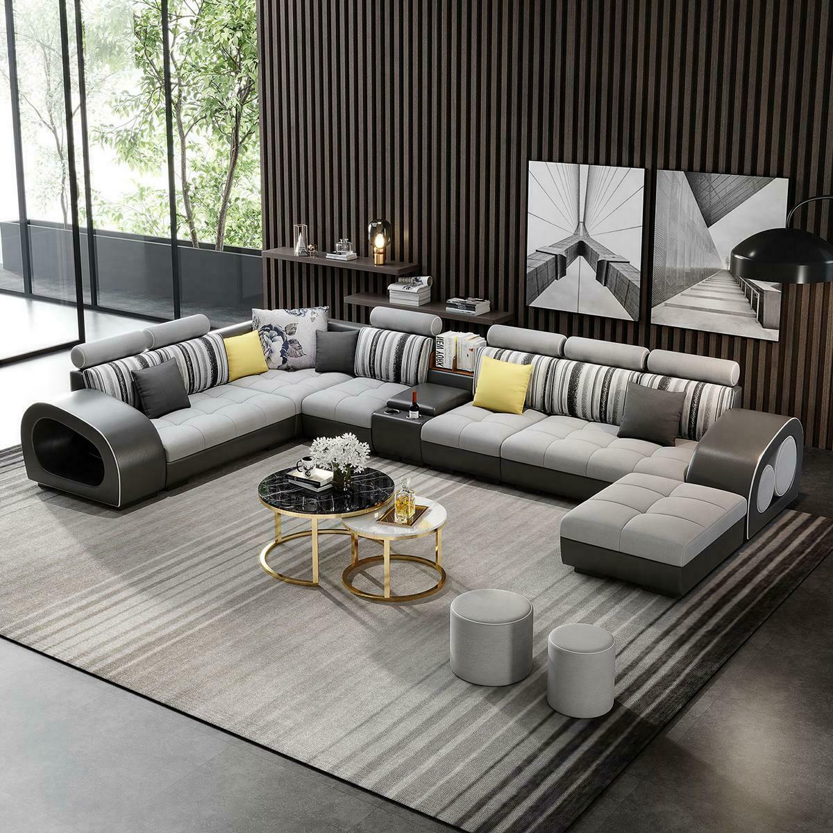 Leather sofa sofa with USB couch designer sofa U-shape corner set upholstered corner big new