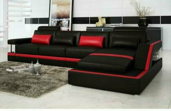 Leather Sofa Couch Corner Upholstery Seat Set Living Room Landscape Black