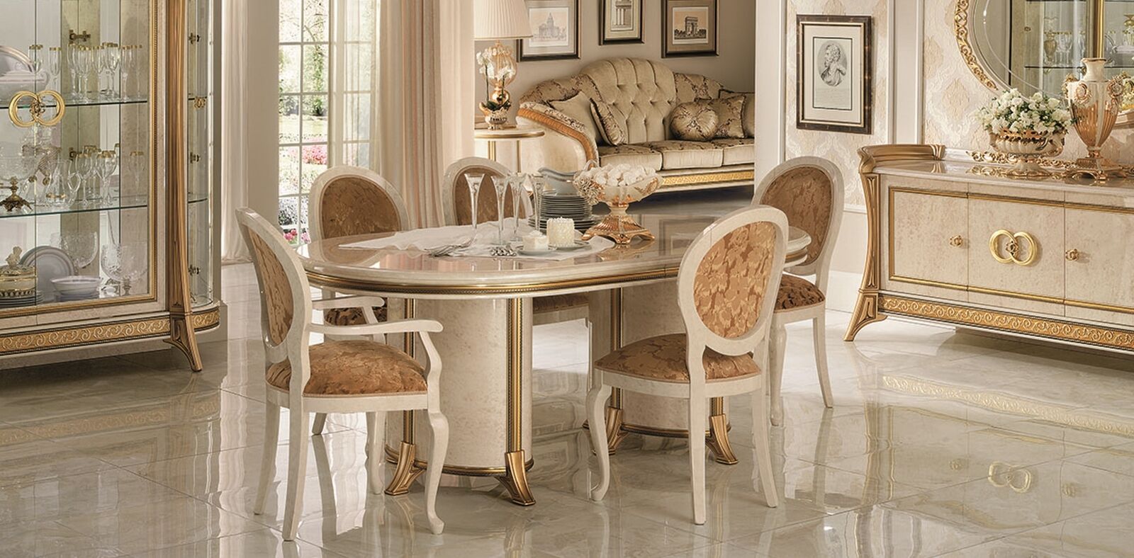 Italian dining room set chair dining table group 7 pieces. arredoclassic