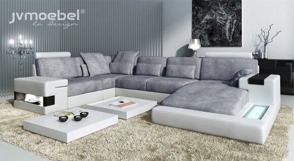Modern Textile Sofa U-Shaped Furniture with Bed Functions Storage Grey NEW