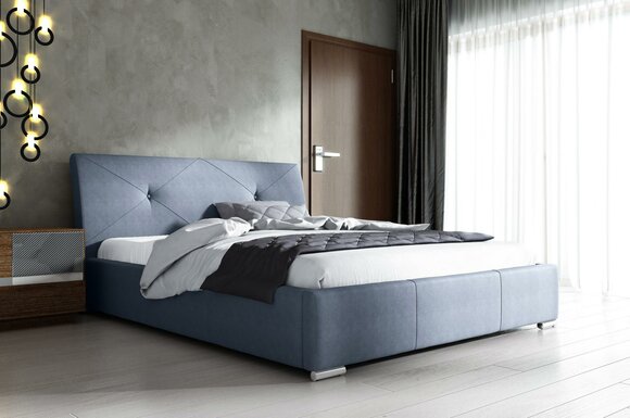 Blue Upholstery Bed Double Hotel Beds Bedroom Bed Frame Fabric Blue Wood