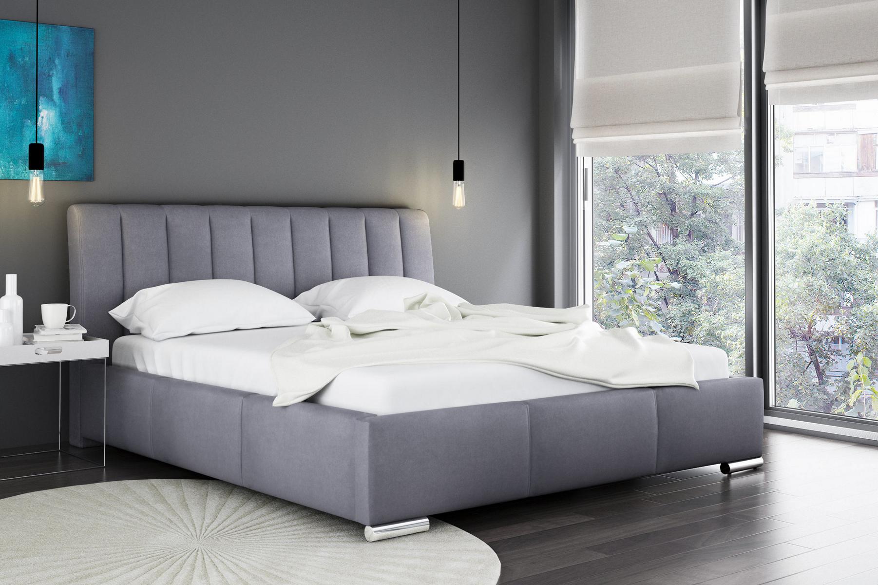 Bed Double Bed Furniture Bed Frame Fabric 160x200 Textile Upholstered Bed Grey Beds