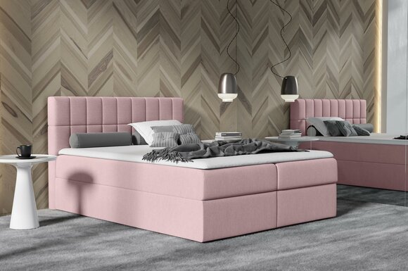 Bed Pink Fabric Box Spring Bed Textile Design Double Hotel Modern with Bed Drawer