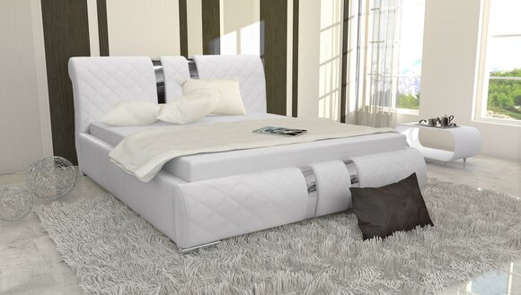 Bedstead with Box Bed Frame White Beds 180cm Double Bed Marriage Bed New