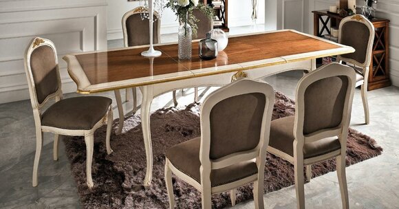 Set Table + 6 Chairs Complete Classic Dining Room Dining Set Furniture Baroque
