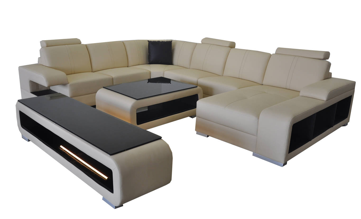 Modern Corner Sofa Living Area Couch Table Sideboard Sofa USB Corner Set 3pcs.