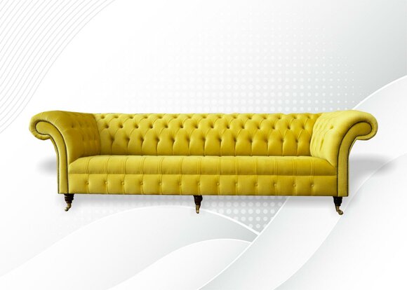 Yellow Sofa 4 Seater Couch Chesterfield Upholstery Seat Set Leather Textile Yellow