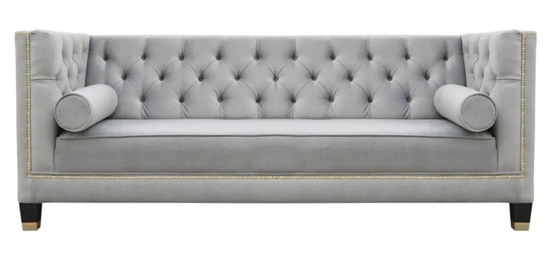 Luxury Grey Chesterfield Velvet Three Seater Upholstery Furniture Hotel Living Room Practice