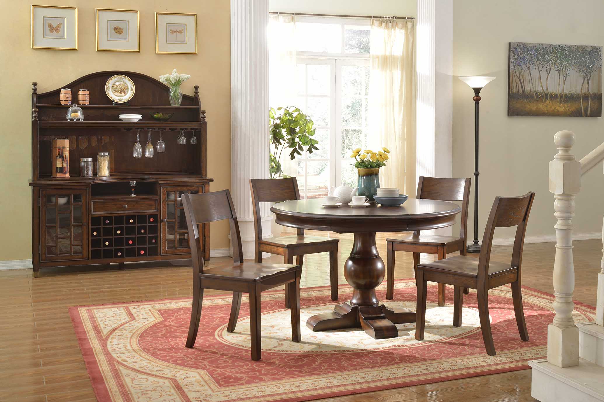 Dining room complete set table sideboard 4x chair set 7pcs. dining table wood new