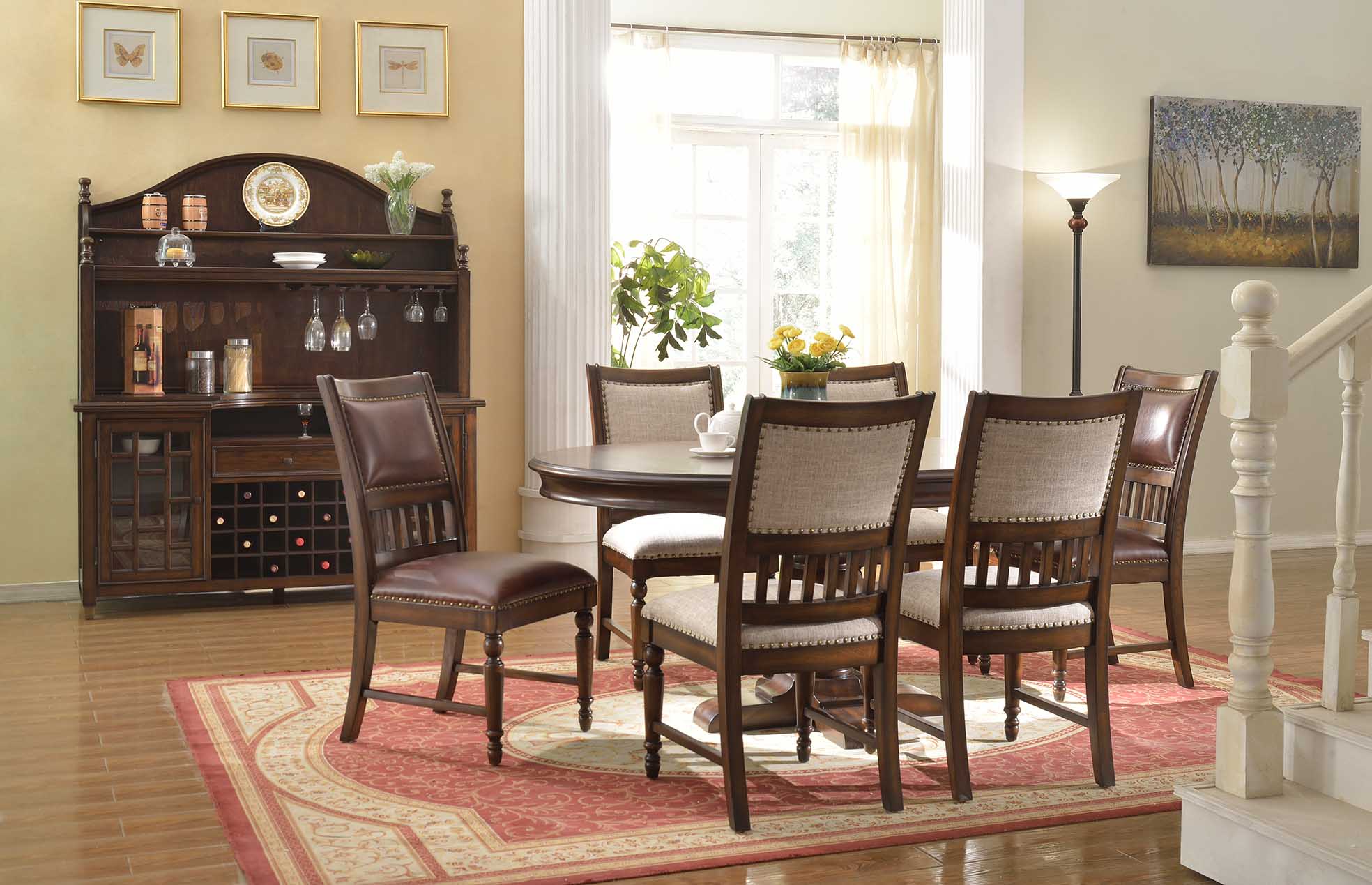 Designer Wooden Dining Living Room Set Table 6x Lean Back Chairs Set Upholstery 7pcs