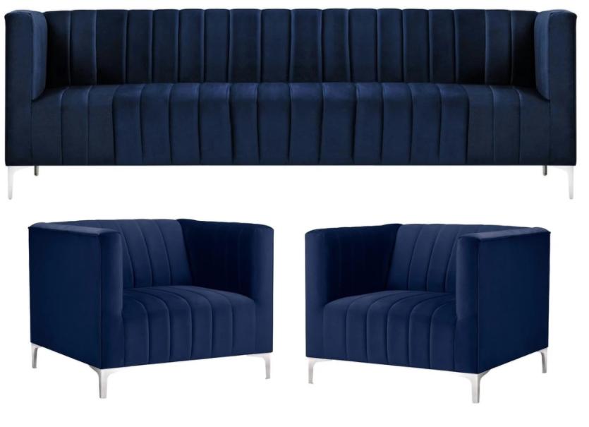 Navy Blue Sofa Set Three Seater Fabric New Creative Design Sofa 2 Armchairs Modern