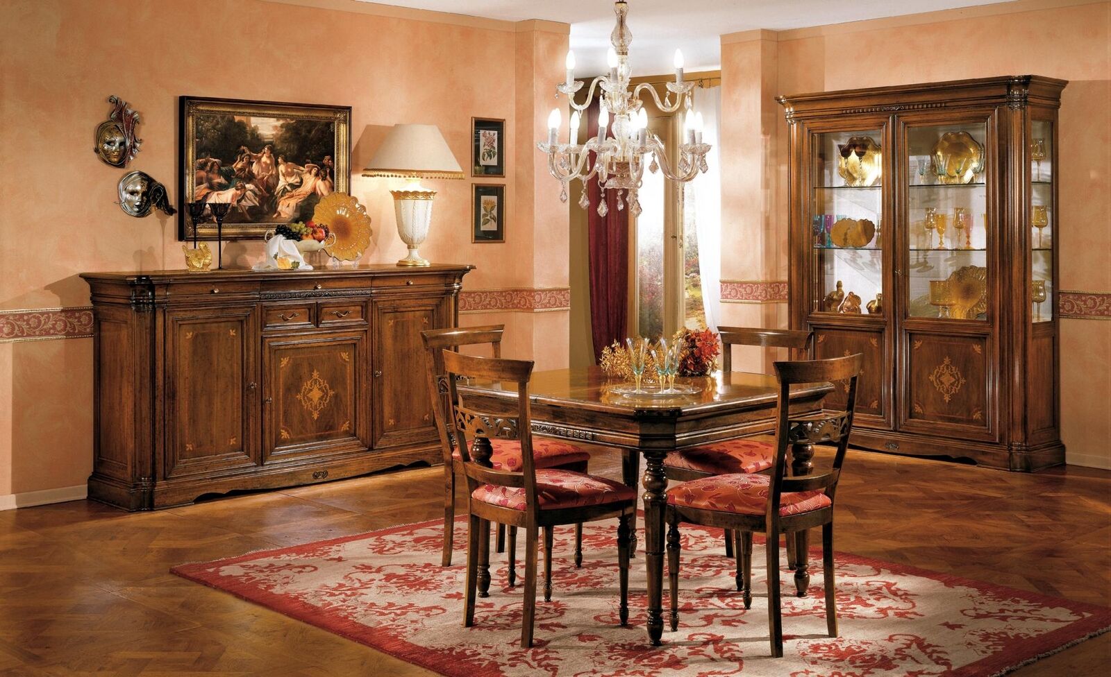 Dining room set dining table 4x chair chest of drawers showcase set table group 7 pieces furniture