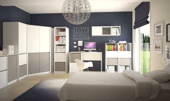 Children\'s Youth Bedroom Complete Wardrobe Corner Cupboard Computer Table 7tlg