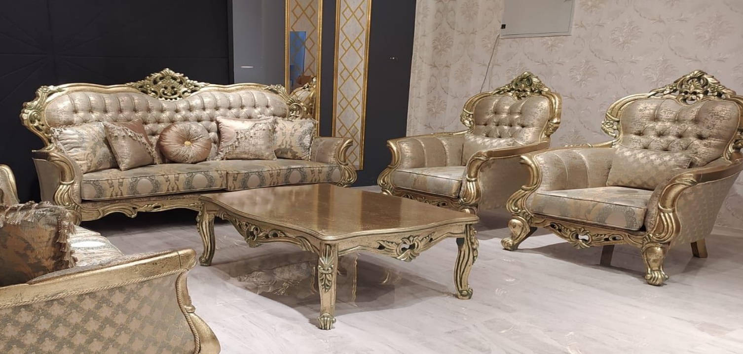 Luxury Sofa Set 3+1+1 Seater Sofa Fabric Sofas Classic Baroque New