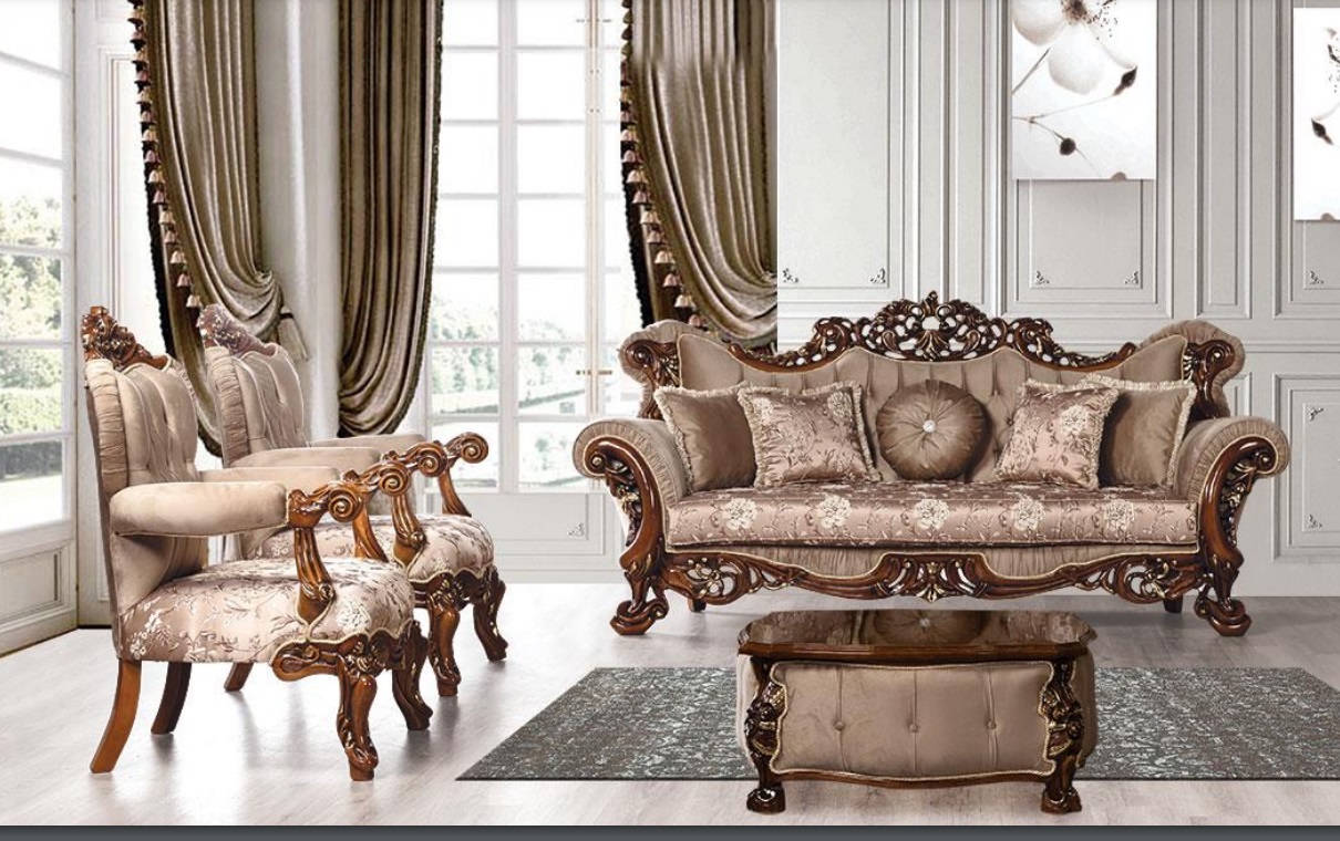 Sofa Set 3+1+1 Seater Set Armchairs Sofas Seat Fabric Luxury Baroque Furniture